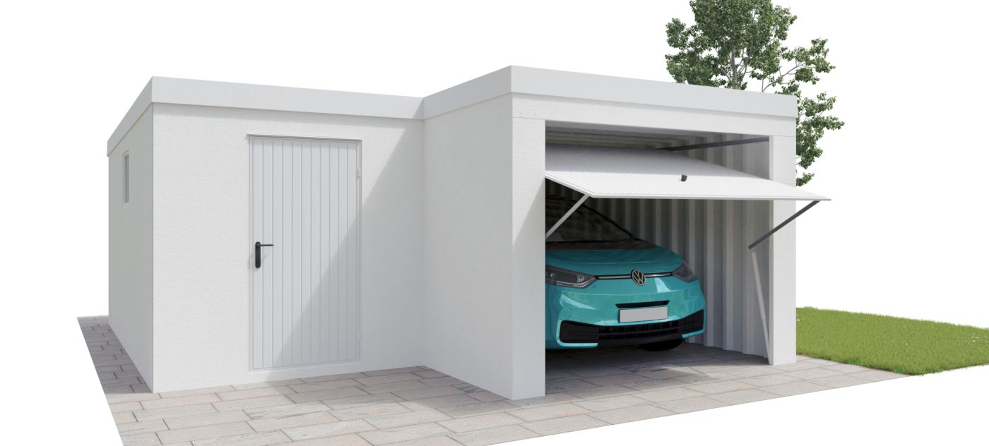 Durobox Fertiggarage mit seitlichem Abstellraum