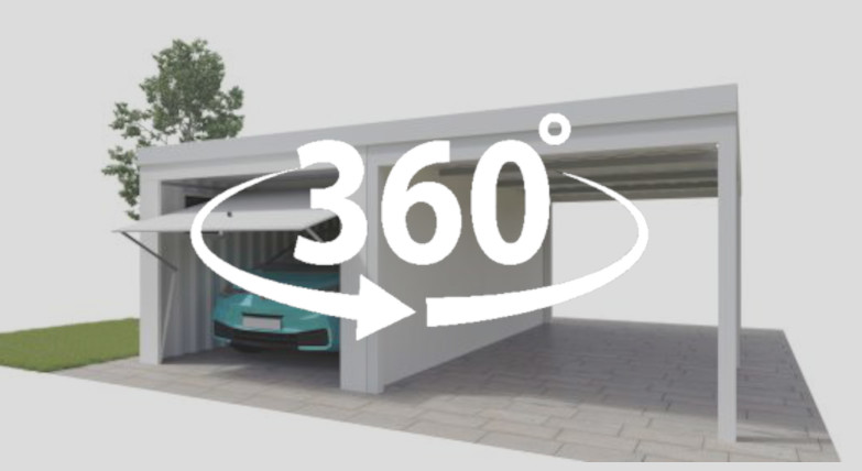 360 Grad Ansicht der Superior Einzelgarage mit Carport